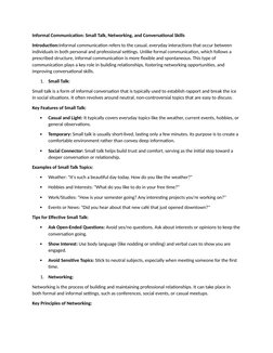 Informal Communication: Small Talk, Networking, and Conversational Skills
Introduction:Informal communication refers to the c