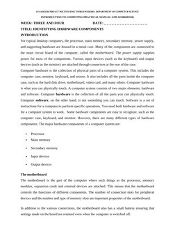 D.S ADEGBENRO ICT POLYTECHNIC ITORI-EWEKORO. DEPARTMENT OF COMPUTER SCIENCE
INTRODUCTION TO COMPUTING PRACTICAL MANUAL AND WO