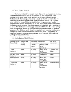 C. Home and Environment
The Calderon Family’s House is made of concrete and has one bedrooms, 
and a kitchen which is not eno