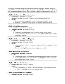 The rights of arrested persons in India are derived from the Constitution, statutory provisions, 
and judicial pronouncements