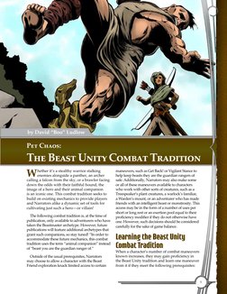 Pet Chaos: 
The Beast Unity Combat Tradition
by David “Boo” Ludlow
W
hether it’s a stealthy warrior stalking 
enemies alongsi