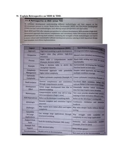 9) Explain Retrospective on MDD & TDD.  
 
 
 
 
 
