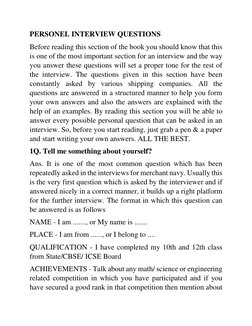 PERSONEL INTERVIEW QUESTIONS  
Before reading this section of the book you should know that this 
is one of the most importan