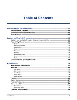 User Manual 
5 
 
Table of Contents 
How to Use this Documentation ........................................................