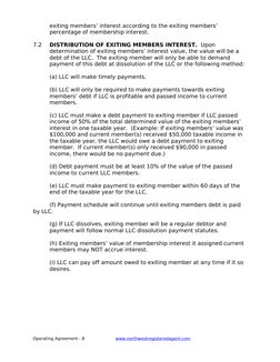exiting members’ interest according to the exiting members’ 
percentage of membership interest. 
7.2 
DISTRIBUTION OF EXITING