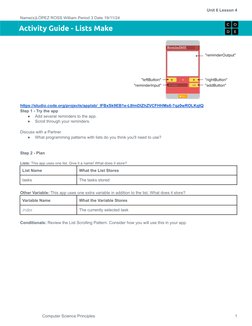 Code Unit 6 Lesson 4 Code Unit 6 Lesson 4: Lists Activity Guide | PDF | Computer Program ...