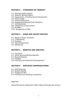 SECTION 3  -  STANDARDS OF CONDUCT
3.1  Attendance/Punctuality
3.2  Absence Without Notice
3.3  Harassment, including Sexual