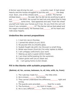 Class 5 Preposition Worksheet | PDF