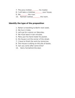 Class 5 Preposition Worksheet | PDF