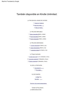 También  disponible  en  Kindle  Unlimited:
2.  Un  secreto  inestimable  (Sebastián  y  Avery)
1.  Deseo  impecable  (Caleb 