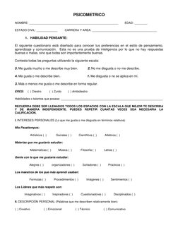 PSICOMETRICO 
NOMBRE: _______________________________________________________        EDAD: ________ 
ESTADO CIVIL: __________