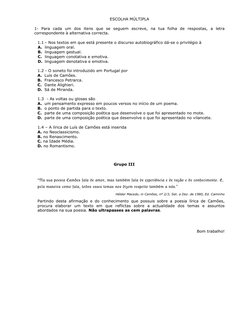 ESCOLHA MÚLTIPLA 
 
1- Para cada um dos itens que se seguem escreve, na tua folha de respostas, a letra 
correspondente à alt