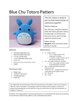 Disclaimer: This original pattern is by Serena (AmiandYou). It is intended only for personal use so please 
do not sell items