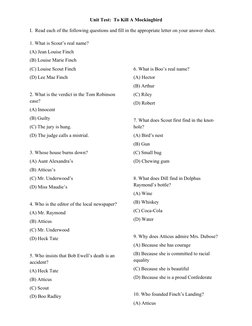 To Kill a Mockingbird Unit Test | PDF | To Kill A Mockingbird