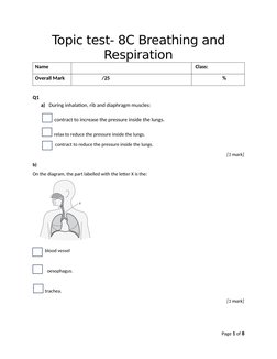8C Breathing and Respiration Test | PDF