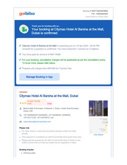 Booking ID GH71132215079454
PNR : XXXXXXXXXX
Hotel booked on 09 Apr 2024
Thank you for booking with us...
Your booking at Cit