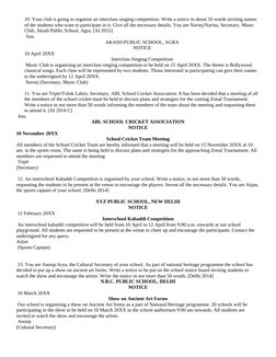10. Your club is going to organise an interclass singing competition. Write a notice in about 50 words inviting names 
of the