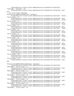 PlayerCharacter.Client.Client.RemoteFunction:InvokeServer("GetItem", 
"beverage", "economy", 11)
PlayerCharacter.Client.Clien