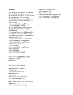 My house
This roof keeps me dry when the rain falls
This door helps to keep the cold at bay
On this floor I can stand on my o