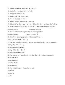 Simplify Class 8 Class 8 Algebraic Expressions Questions | PDF | Polynomial | Elementary ...