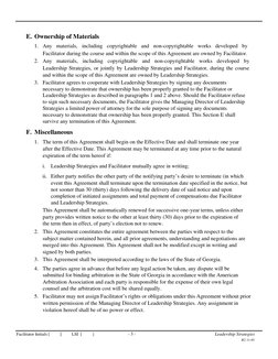 E. Ownership of Materials 
1. Any materials, including copyrightable and non-copyrightable works developed by 
Facilitator du