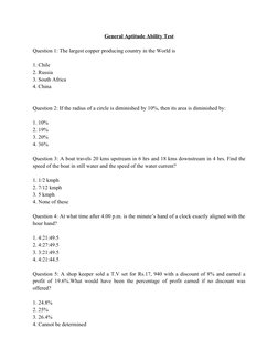 General Aptitude Test Questions & Answers | PDF | Speed | Train