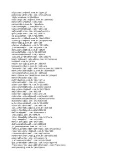 eljasxavier@uol.com.br|jymtj7
potencial@rmturbo.com.br|kashima
ldgbruno@uem.br|b886zm
oswaldogrimaldi@uol.com.br|1058592
mano