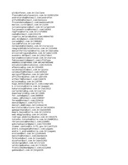 wlr@infonet.com.br|leilane
flavio@studiolavanini.com.br|62021234
andretaroba@hotmail.com|andrefon
alfs2001@hotmail.com|bonovo