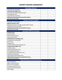 Export Costing and Pricing Worksheet | PDF | Cargo | Cost