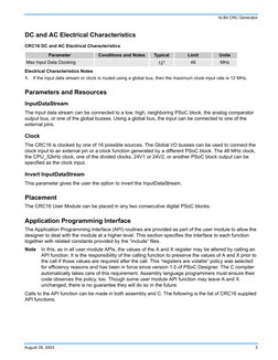 16-Bit CRC Generator
August 29, 2003
3
DC and AC Electrical Characteristics 
Electrical Characteristics Notes
1.
If the input