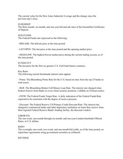 The current value for the Dow Jones Industrial Average and the change since the 
previous day's close.
EURO$DEP
The three-mon