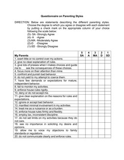 Questionnaire On Parenting Styles | PDF