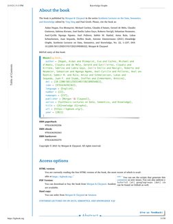 2/15/23, 5:13 PM
Knowledge Graphs
https://kgbook.org
3/150
About the book
The book is published by Morgan & Claypool (http://