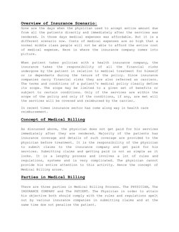 Overview of Insurance Scenario:
Gone are the days when the physician used to accept entire amount due
from all the patient