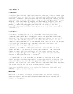 THE BLUE’S
Blue Cross
Blue Cross pertains to inpatient hospital services, nursing homes, and
home health care servic