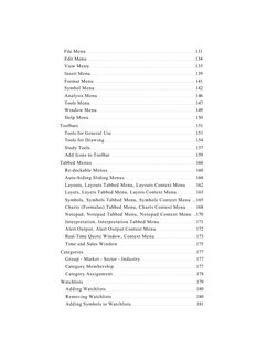 File Menu 
131 
Edit Menu 
134 
View Menu 
135 
Insert Menu 
139 
Format Menu 
141 
Symbol Menu 
142 
Analysis Menu 
146 
Too