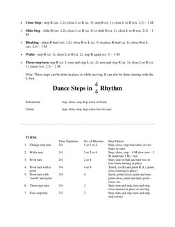  
Close Step - step R (cts. 1,2); close L to R (ct. 3); step R (ct. 1); close L to R (cts. 2,3) – 1 M 
 
Slide Step - slide
