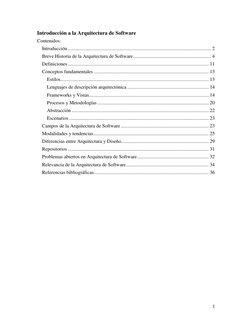 1
Introducción a la Arquitectura de Software 
Contenidos: 
Introducción....................................................