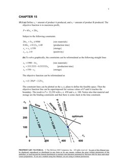 1
CHAPTER 15
15.1 (a) Define xa = amount of product A produced, and xb = amount of product B produced. The 
objective functio