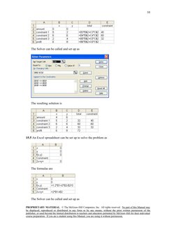 10
The Solver can be called and set up as
The resulting solution is
15.5 An Excel spreadsheet can be set up to solve the prob