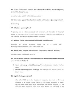 45. In tree construction which is the suitable efficient data structure? (Array, 
Linked list, Stack, Queue)
Linked list is t
