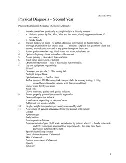 (Revised 2/2004)
Physical Diagnosis – Second Year
Physical Examination Sequence (Regional Approach)
1.
Introduction (if not p