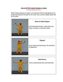 HELICOPTER HAND SIGNALS (8300) 
(Revised September 2001) 
 
When these signals are used, it is important that the signalperso