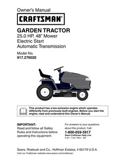 Craftsman Garden Tractor 917.276020 Owners Manual | PDF | Motor