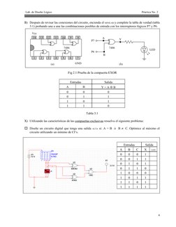 Lab. de Diseño Lógico
Práctica No. 2
Β) Después de revisar las conexiones del circuito, encienda el MINILAB y complete la tab