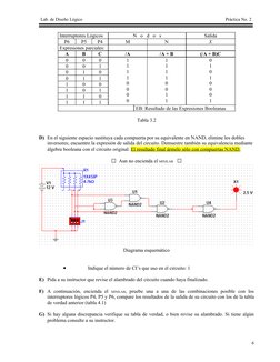 Lab. de Diseño Lógico
Práctica No. 2
Interruptores Lógicos
N   o   d   o   s
Salida
P6
P5
P4
M
N
X
Expresiones parciales:
A
B