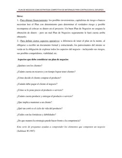 PLAN DE NEGOCIOS COMO ESTRATEGIA COMPETITIVA DE MATERIALES PARA CONTRUCCION EL ESFUERZO 
 
Sirve: 
1.- Para obtener financi