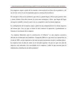 PLAN DE NEGOCIOS COMO ESTRATEGIA COMPETITIVA DE MATERIALES PARA CONTRUCCION EL ESFUERZO 
 
Las empresas surgen a partir de