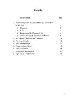 -2- 
Contents 
 
 
 
 
 
List of Contents 
 
 
 
 
 
       Page 
 
 
1. Understanding CIVIL AVIATION LAWS and extracts f