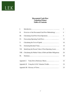 2
Discounted Cash Flow
Valuation Primer
Table of Contents
I.
Introduction..................................................